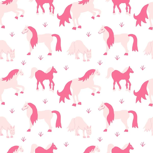 Seamless Vector Pattern Horses Valentine Day Trending Color Pink Abstract — 图库矢量图片