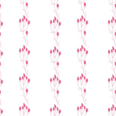 Valentine's Day vector pattern with flowers in pink color on white background. Festive, doodle style hand drawn favorite. Designs in wrapping paper, textiles, scrapbook paper,packaging, wallpaper.