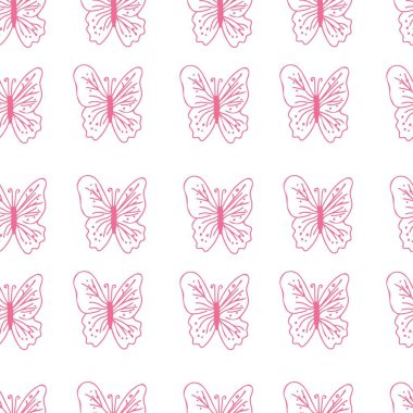 Valentine's Day vector pattern with butterflies in pink color on white backgroud.Festive,love doodle style hand drawn . Designs in wrapping paper, textiles,scrapbook,packaging,wallpaper.