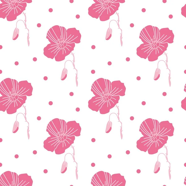 Valentine Day Vector Pattern Flowers Pink Color White Background Festive — 图库矢量图片