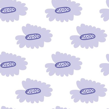 Seamless vector pattern with a flowers on an on-trend purple background.Minimalistic,animalistic print in Very Peri in doodle style.Design for textiles,wraprapping paper,packaging ,web,scrapbook. 