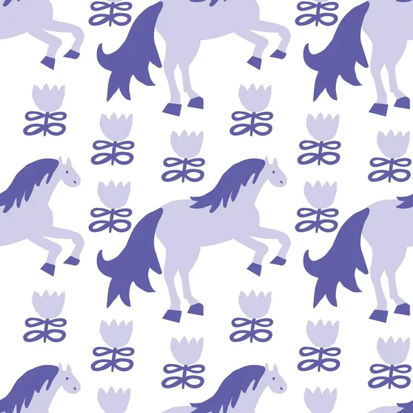 Vector Seamless Pattern Horses Trendy Purple Background Minimalistic Animalistic Print — 图库矢量图片