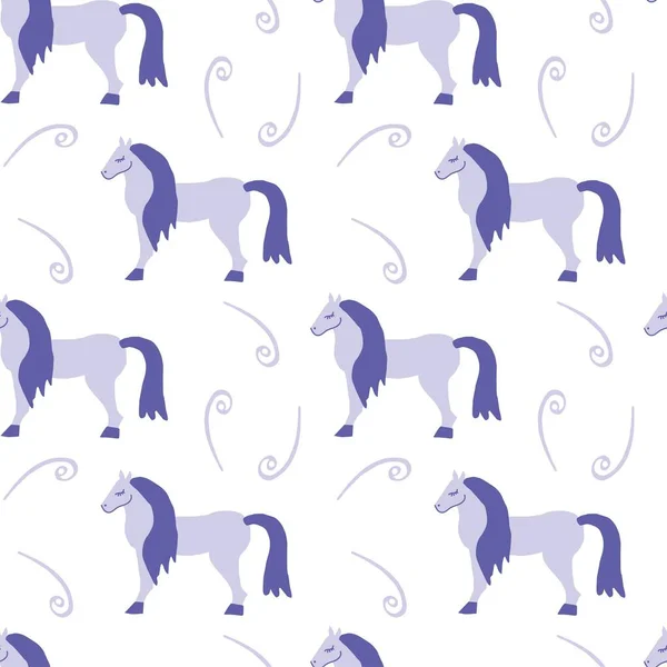 流行の紫色の背景に馬とベクトルシームレスなパターン ドアスタイルで非常にPeriでミニマリズム アニマリズムプリント — ストックベクタ