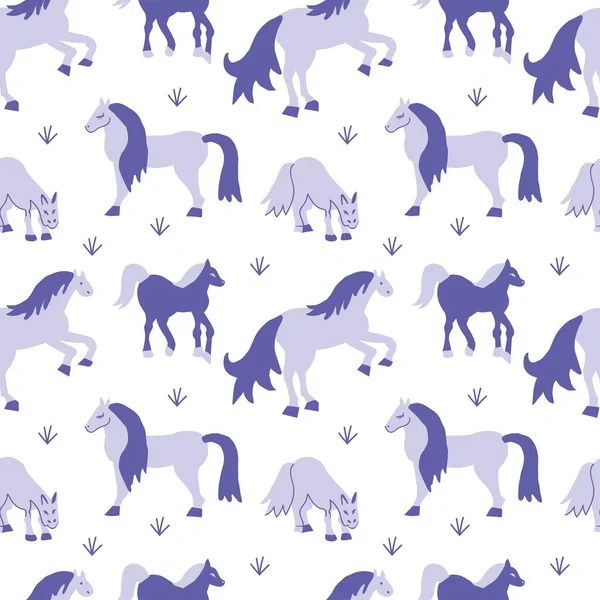 Vector Seamless Pattern Horses Trendy Purple Background Minimalistic Animalistic Print — стоковый вектор