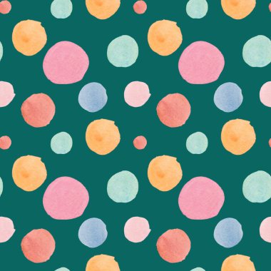 Seamless abstract pattern with pastel shapes on trendy green background. Watercolor, textural, repeating hand painted print. Designs for textile, fabric, wrapping paper, packaging, scrapbook paper.