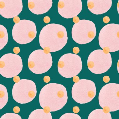 Seamless abstract pattern with pastel shapes on trendy green background. Watercolor, textural, repeating hand painted print. Designs for textile, fabric, wrapping paper, packaging, scrapbook paper.