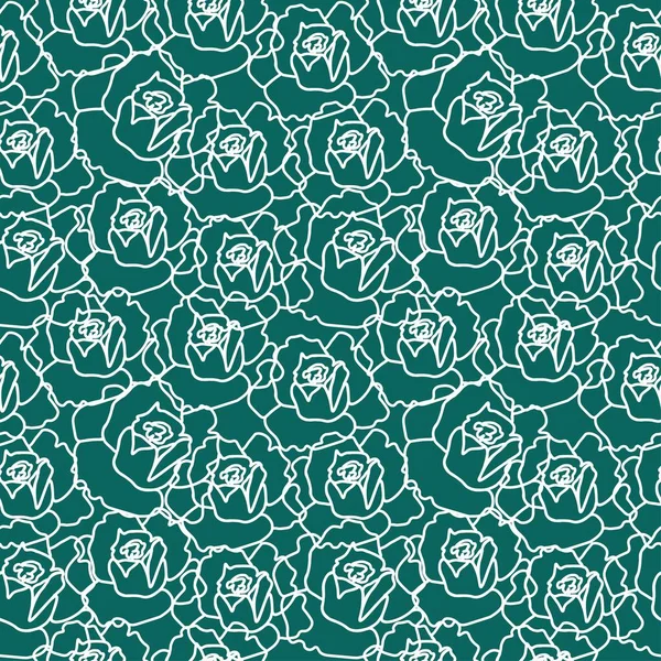 Seamless Minimalistic Floral Pattern White Line Trendy Green Background Vector — ストックベクタ