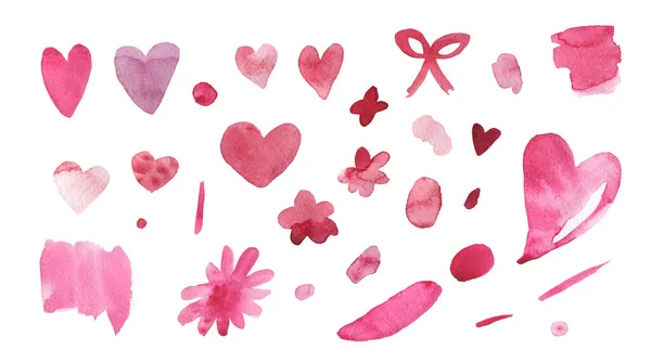 Set Watercolor Pink Abstract Texture Illustrations Valentine Day White Isolated — Zdjęcie stockowe