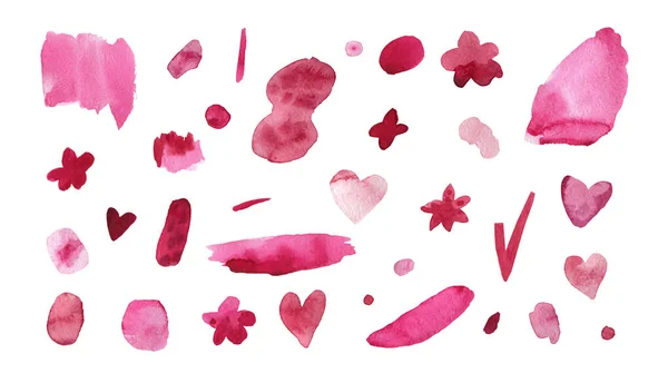 Set Watercolor Pink Abstract Texture Illustrations Valentine Day White Isolated — 스톡 사진