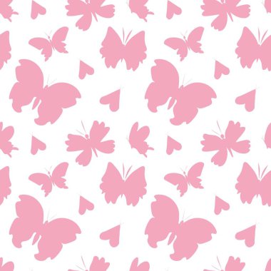 Vector seamless pattern with pink silhouettes of butterflies for Valentine's Day background.Simple print with summer insect in doodle style.Design for packaging,textiles,wrapping paper,scrapbook.