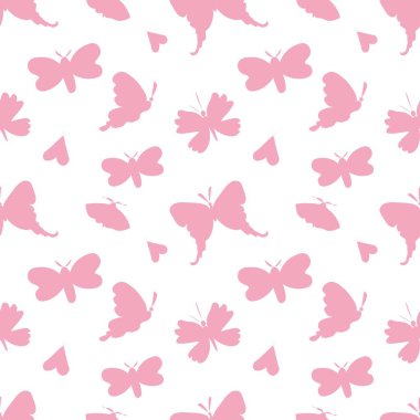 Vector seamless pattern with pink silhouettes of butterflies for Valentine's Day background.Simple print with summer insect in doodle style.Design for packaging,textiles,wrapping paper,scrapbook.