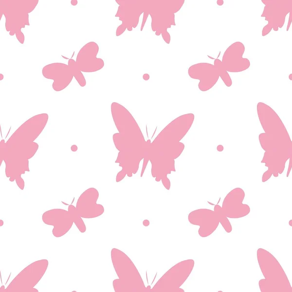 Vector Seamless Pattern Pink Silhouettes Butterflies Valentine Day Background Simple - Stok Vektor