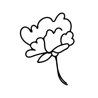 Vector illustration of a rose for Valentine's Day with a black line on an isolated background. Single, simple, festive picture in doodle style. Design for cards, stickers, posters, web, packaging.