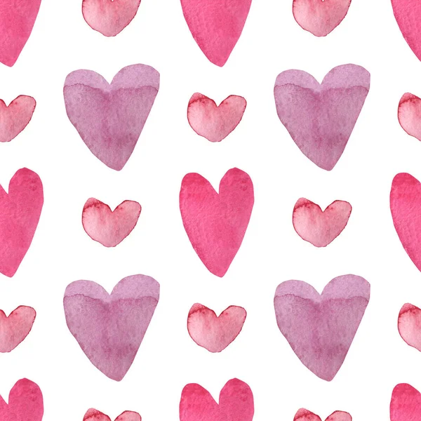 Watercolor Seamless Pink Valentine Day Pattern White Isolated Background Textured — Stock Photo, Image