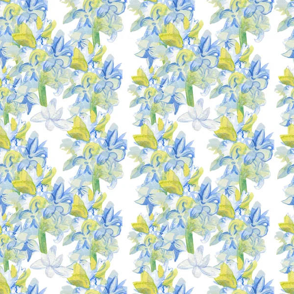 Watercolor Seamless Patterns Hyacinths White Background Spring Botanical Festive Hand — Stock Photo, Image