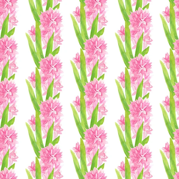 Aquarell Nahtlose Muster Mit Hyazinthen Auf Weißem Hintergrund Frühling Botanische — Stockfoto