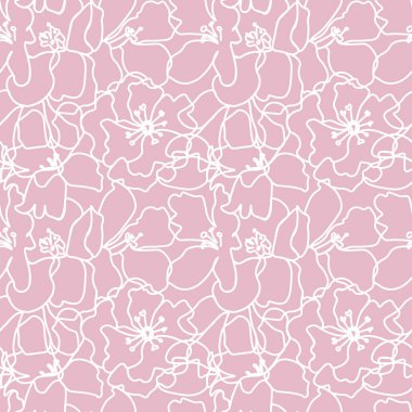 Pembe arka planda sakura olan kusursuz bir model. Bahar, botanik, çiçekli, şenlikli el yazısı. Paket kağıdı, tekstil, kumaş, duvar kağıdı, ambalaj için tasarım..