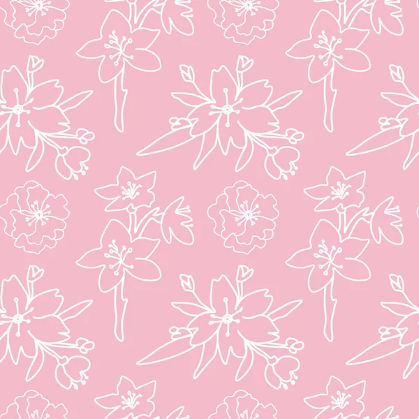 Vektornahtloses Muster Mit Sakura Auf Rosa Hintergrund Frühling Botanische Florale — Stockvektor