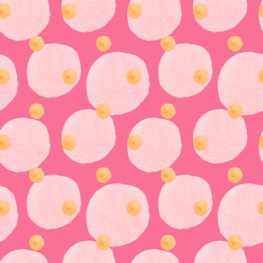 Karalamalarda pembe arkaplanda soyut lekeler olan suluboya desensiz desen. Desenli, parlak, çocuk tarzında şekillerle yazdırılmış. Kumaş, ambalaj kağıdı, tekstil, duvar kağıdı,.