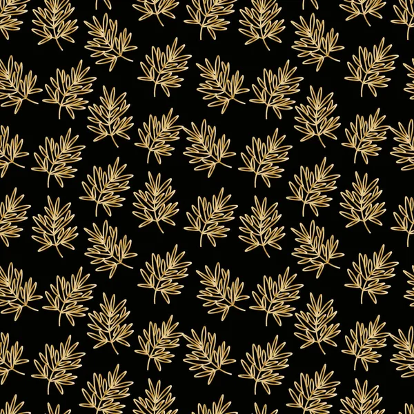 Векторный Бесшовный Узор Золотыми Полевыми Цветами Черном Фоне Стиле Doodle — стоковый вектор