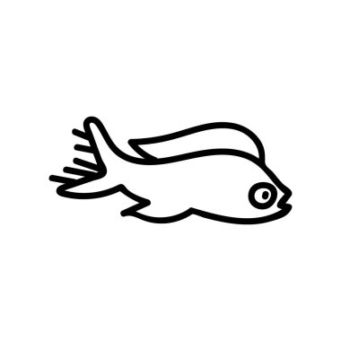 İzole edilmiş beyaz zemin üzerinde tropikal balıkların vektör basit illüstrasyonu.Okyanus, karalama şeklinde çizilmiş yaz sualtı hayvan eli. Kartpostallar, çıkartmalar, paketler, sosyal medya, web, boyama için tasarım.