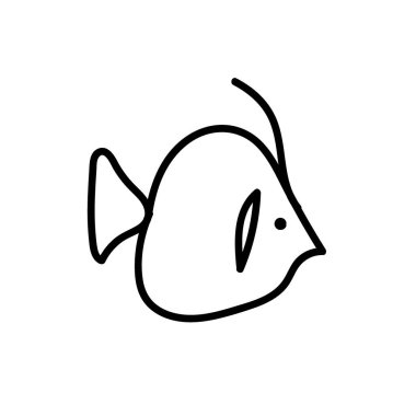 İzole edilmiş beyaz zemin üzerinde tropikal balıkların vektör basit illüstrasyonu.Okyanus, karalama şeklinde çizilmiş yaz sualtı hayvan eli. Kartpostallar, çıkartmalar, paketler, sosyal medya, web, boyama için tasarım.