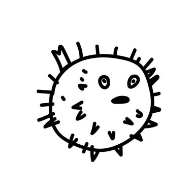 İzole edilmiş beyaz zemin üzerinde tropikal balıkların vektör basit illüstrasyonu.Okyanus, karalama şeklinde çizilmiş yaz sualtı hayvan eli. Kartpostallar, çıkartmalar, paketler, sosyal medya, web, boyama için tasarım.