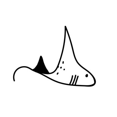 İzole edilmiş beyaz arkaplan üzerinde Stingray ile vektör basit illüstrasyonu.Okyanus, karalama şeklinde çizilmiş yaz sualtı hayvan eli. Kartpostallar, çıkartmalar, paketler, sosyal medya, web, boyama için tasarım.