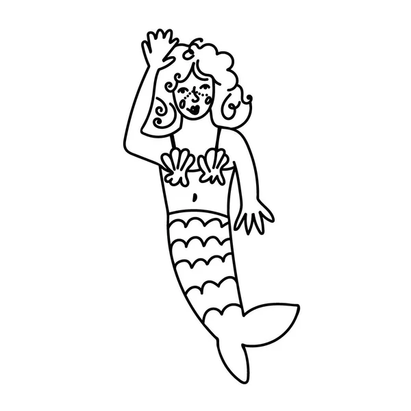 Vector Simple Illustration Mermaid White Isolated Background Ocean Summer Underwater — Stock Vector