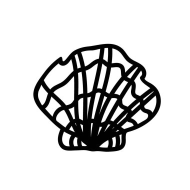 Kabuk ile izole edilmiş beyaz arkaplan üzerine vektör basit illüstrasyonu.Okyanus, karalama biçiminde çizilmiş yaz sualtı hayvan eli. Kartpostallar, çıkartmalar, paketler, sosyal medya, web, boyama için tasarım.