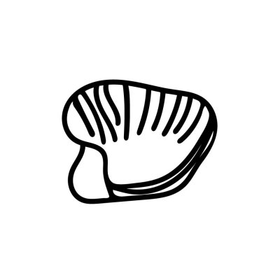 Kabuk ile izole edilmiş beyaz arkaplan üzerine vektör basit illüstrasyonu.Okyanus, karalama biçiminde çizilmiş yaz sualtı hayvan eli. Kartpostallar, çıkartmalar, paketler, sosyal medya, web, boyama için tasarım.