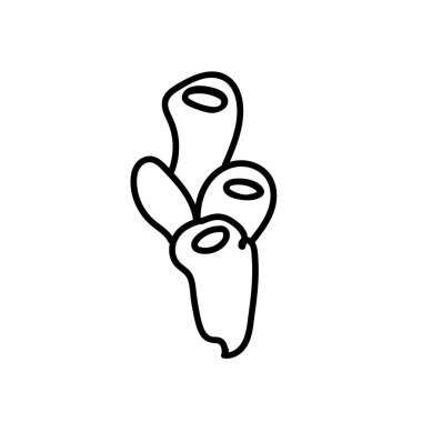 İzole edilmiş beyaz arkaplan üzerinde mercanlarla basit bir illüstrasyon. Okyanus, karalama şeklinde çizilmiş yaz sualtı hayvan eli. Kartpostallar, çıkartmalar, paketler, sosyal medya, web, boyama için tasarım..