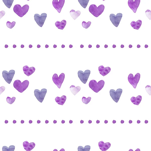 Watercolor Seamless Valentines Day Pattern Lilac White Isolated Background Spring — 스톡 사진