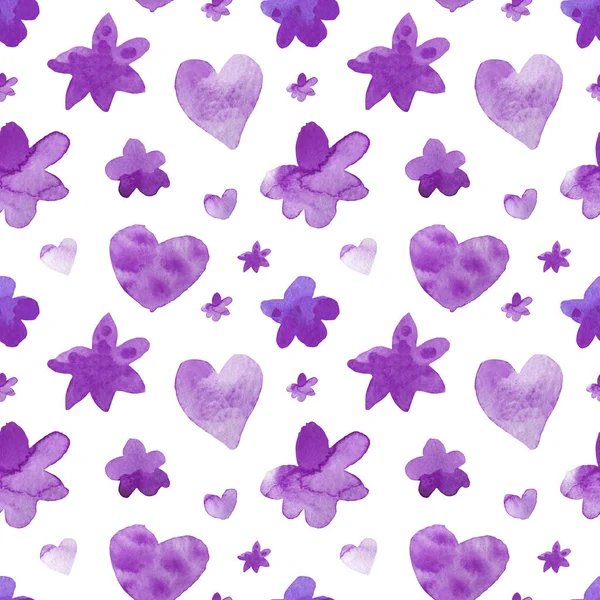 Watercolor Seamless Valentines Day Pattern Lilac White Isolated Background Spring — 스톡 사진