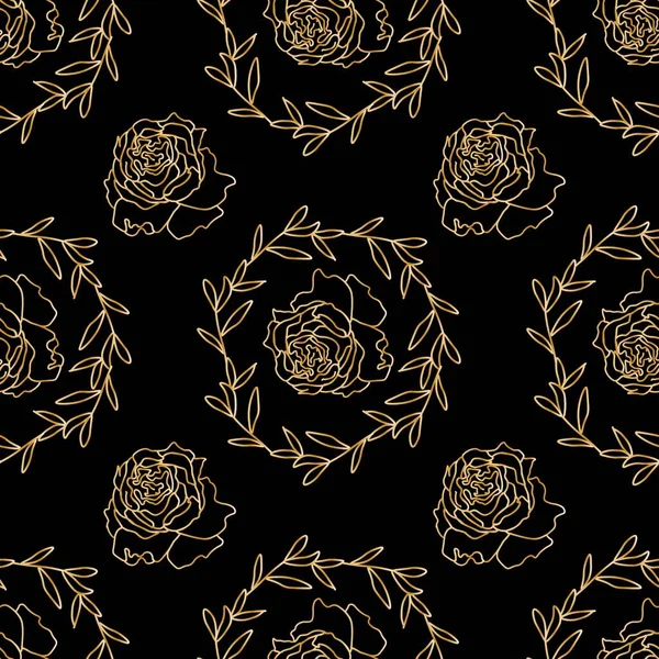黒の隔離された背景にベクトルシームレスゴールド花パターン 抽象的 植物プリント手塗装 スクラップブッキングのためのデザイン 包装紙 ソーシャルメディア — ストックベクタ