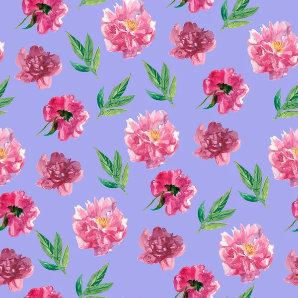 带有粉红牡丹图案的水彩画 在非常孤立的背景上 植物学 花卉手绘印刷 纺织品 包装纸 剪贴设计 — 图库照片