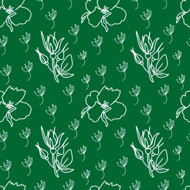 Aziz Patrick günü için yeşil arka planda kusursuz vektör desenli çiçek desenli beyaz bir çizgi. Tekstil, kumaş, ambalaj kağıdı, ambalaj, yapıştırma kitabı tasarımları.
