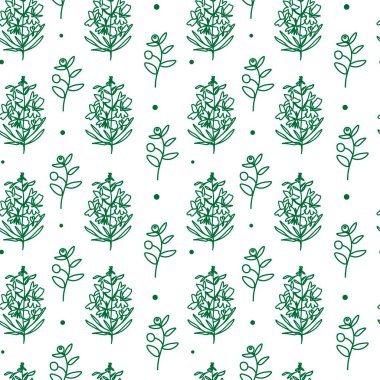 Aziz Patrick Günü için beyaz arka planda kusursuz vektör desenli çiçek çizgisi. Yaz baskısı, botanik, el çizimi. Tekstil, kumaş, ambalaj kağıdı, ambalaj, yapıştırma kitabı tasarımları.