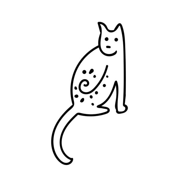 イースター手描きのベクトルシンプルなブラックライン猫イラスト 1つの春の休日の動物の絵の落書きスタイルです ステッカー ソーシャルメディア カード パッケージ 印刷のためのデザイン — ストックベクタ