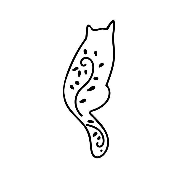 Paskalya için basit siyah çizgi kedi çizimi. Karalama tarzında tek bir bahar tatili resmi. Çıkartmalar, sosyal medya, kartlar, ambalaj, baskı için tasarım.