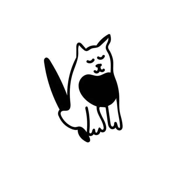 Векторна Проста Чорна Лінія Ілюстрація Кішки Великодня Намальована Одинарне Весняне — стоковий вектор