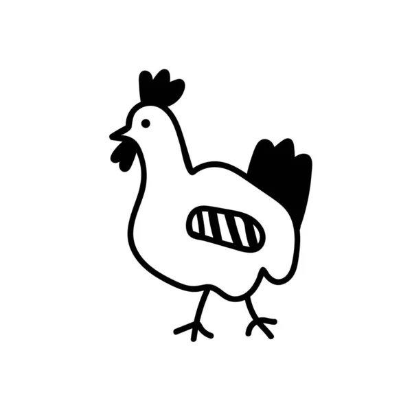 Illustration Poulet Vectorielle Simple Ligne Noire Pour Pâques Dessinée Main — Image vectorielle