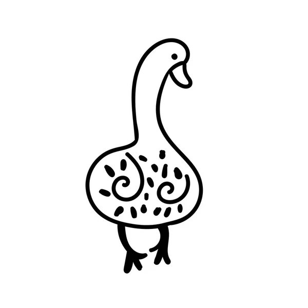 Vector Simple Black Line Goose Illustration Easter Hand Drawn Single — Stock Vector