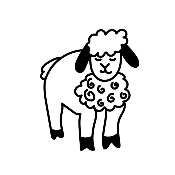 Vektor Egyszerű Fekete Vonal Bárány Illusztráció Húsvéti Kézzel Rajzolt Egyetlen — Stock Vector