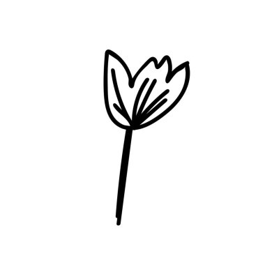 Paskalya için siyah çizgili basit bahar çiçekleri. Karalama tarzında tek botanik tatil fotoğrafı. Çıkartmalar, sosyal medya, kartlar, ambalaj, baskı için tasarım.