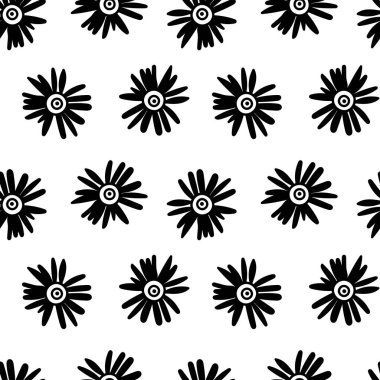 Paskalya için çiçekli kusursuz siyah-beyaz vektör deseni. Karalama tarzında şeffaf arkaplanda tekrarlanan süs. Paket kağıdı, kumaş, ambalaj, tekstil, duvar kağıdı için tasarım.  