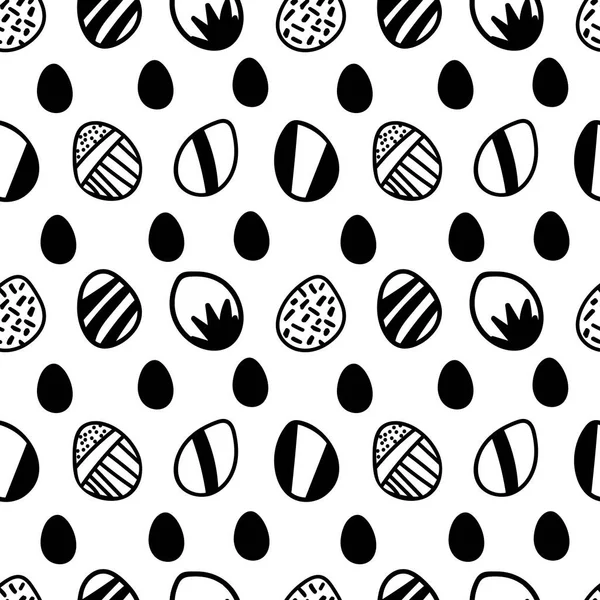 卵とイースターのためのシームレスな黒と白のベクトルパターン ドアスタイルの透明背景に繰り返し装飾 包装紙 壁紙のためのデザイン — ストックベクタ