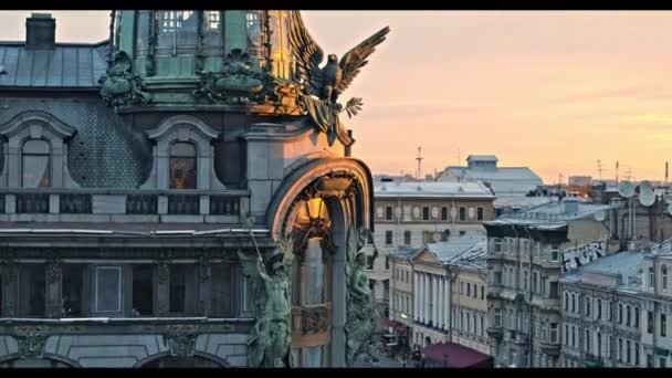 Вид Воздуха Исторический Центр Санкт Петербурга Утром Над Домом Зингера — стоковое видео