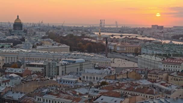 Saint Petersburg Şehir Manzarası Gün Batımında Şehrin Insansız Hava Aracı — Stok video