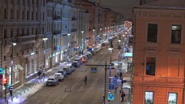 Winter City insansız hava aracı görüntüsü. Saint Petersburg Rusya 24.02.2022